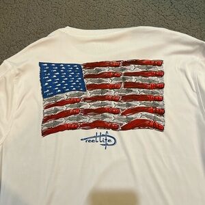 Reel Life - Long Sleeve White Shirt - USA Flag - Mens Size L